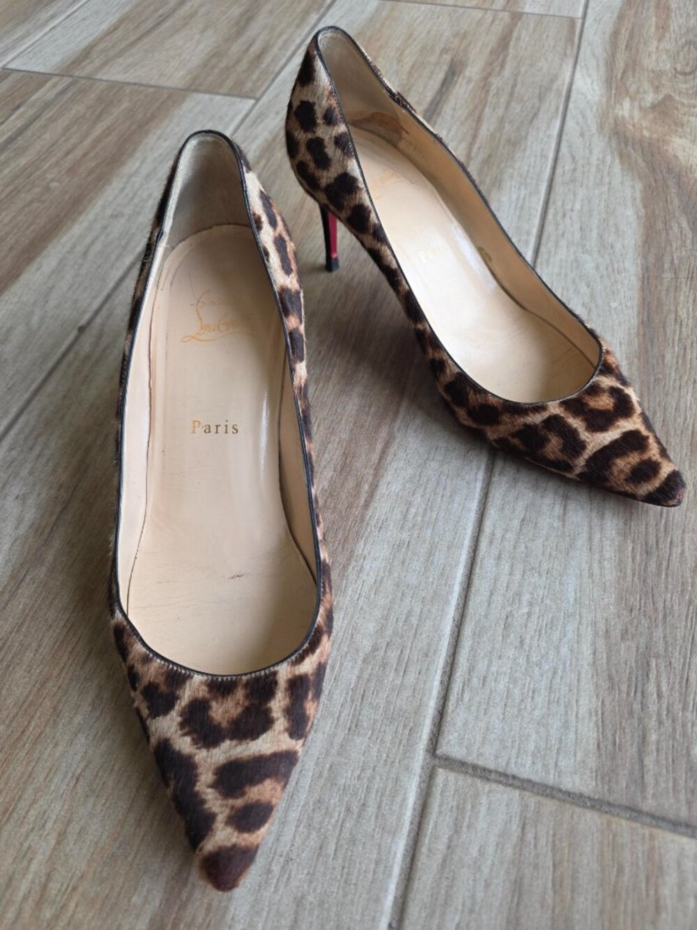 Christian Louboutin Piou Piou 85 Leopard Print Calf Hair Shoes Eur. 39